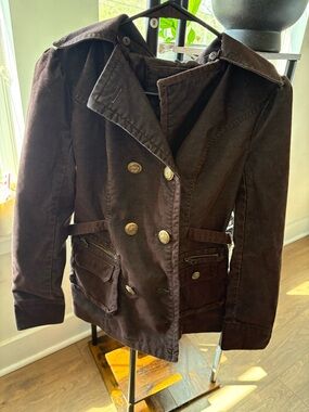 blanc noir Women's Double-Breasted Corduroy Peacoat in Dark Brown